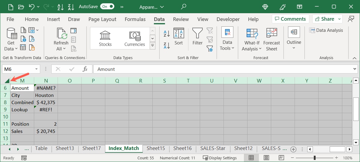 Select All button in Excel