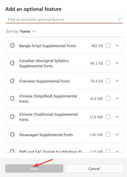 Select Optional Feature
