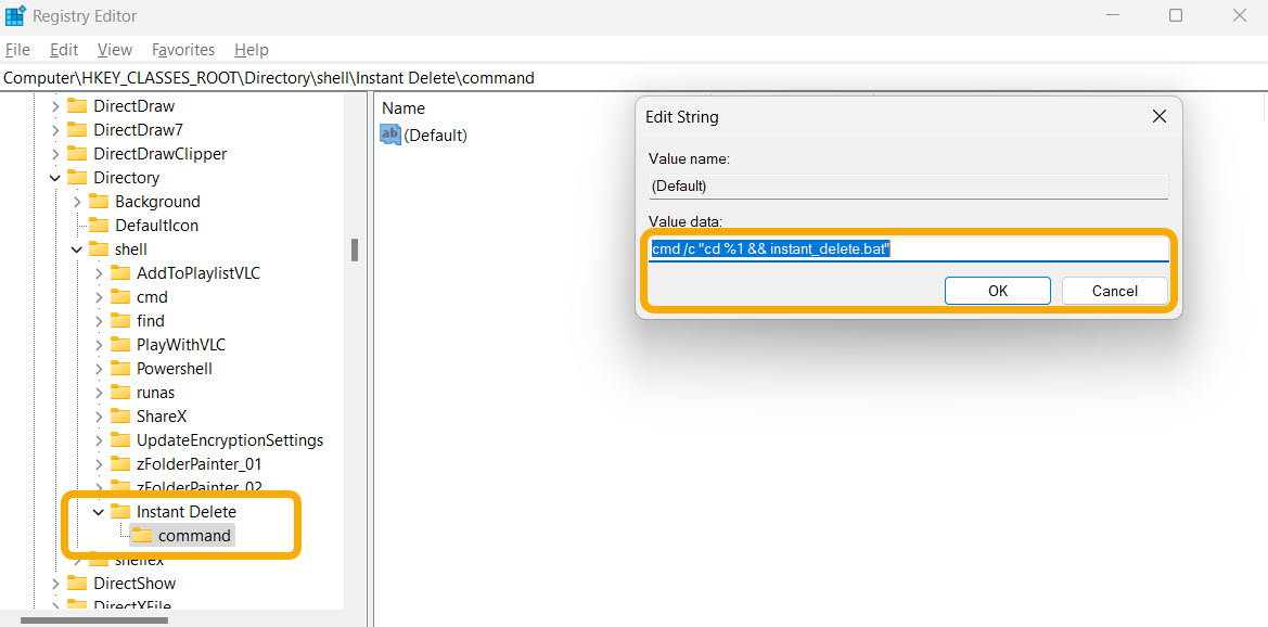 Editing string value in Registry Editor.
