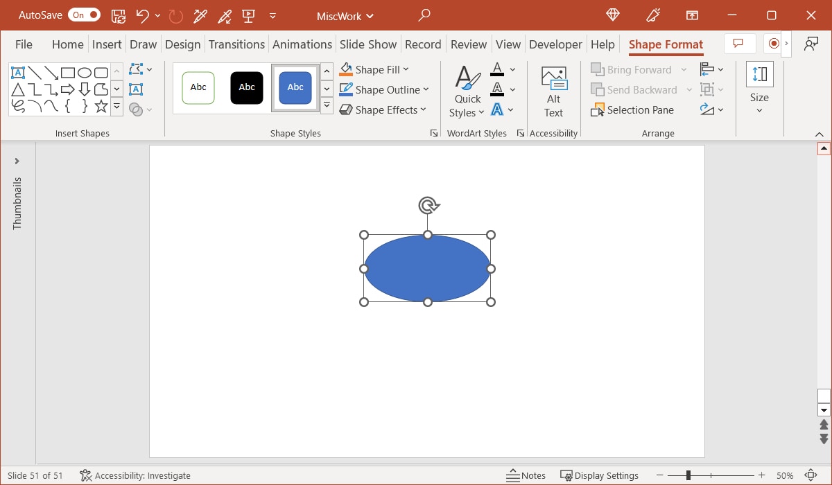 Shape inserted for a mind map