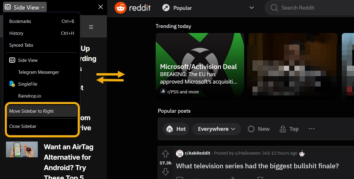Resizing "Side View" in Firefox browser. 