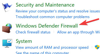 Start Menu Accessing Windows Defender Firewall