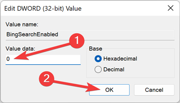 Start Menu Changing Bing Registry Key Parameters