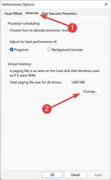 Start Menu Changing Virtual Memory Settings