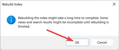 Start Menu Confirming Rebuilding Index On Windows