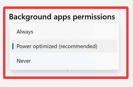 Start Menu Enabling or Disabling Background Apps