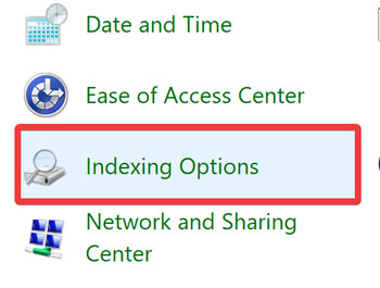 Start Menu Opening Indexing Options