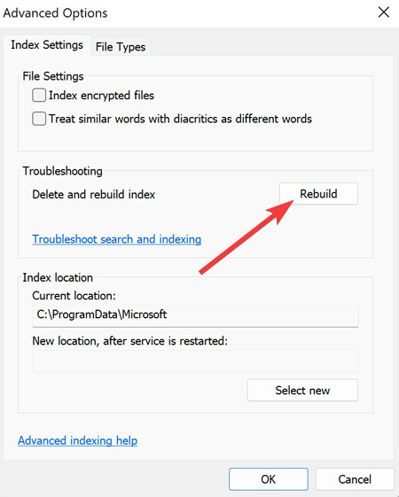 Start Menu Rebuilding Index On Windows