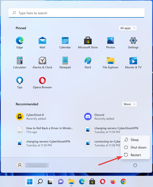 Start Menu Restarting Windows 2