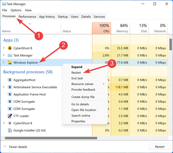 Start Menu Restarting Windows Explorer