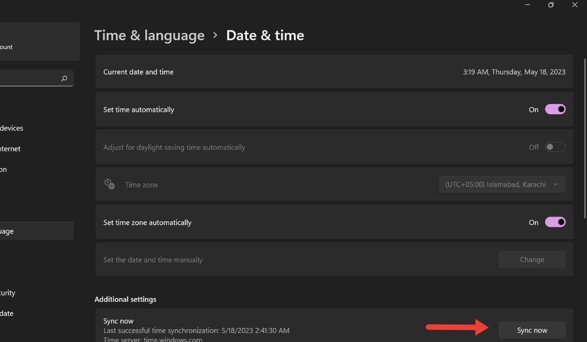 Clicking "Sync now" button at the bottom.