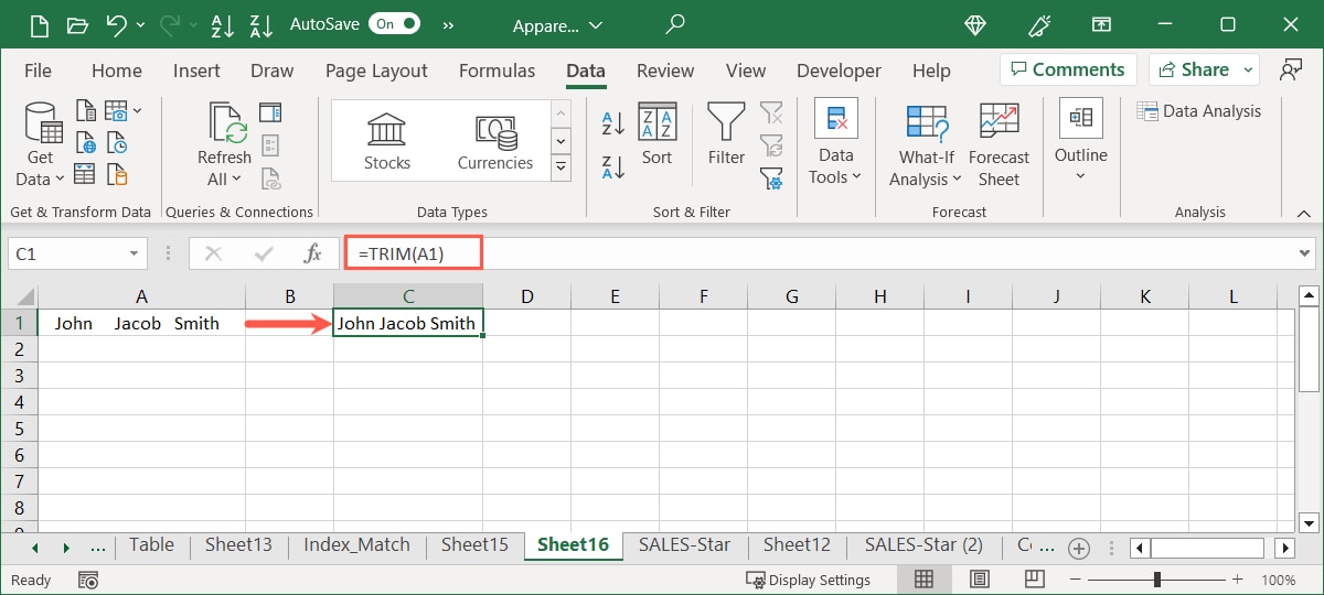 Trim function using a cell reference