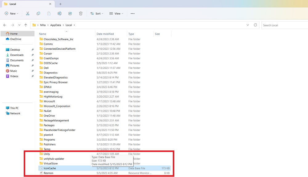 IconCache file in Local subfolder of AppData folder. 