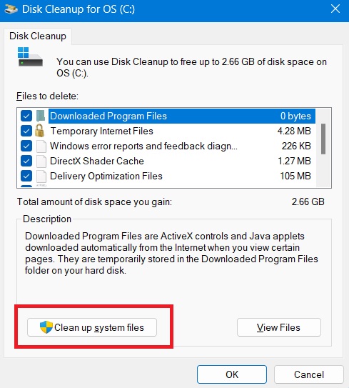 Click clean up system files under Disk Cleanup for the drive. 