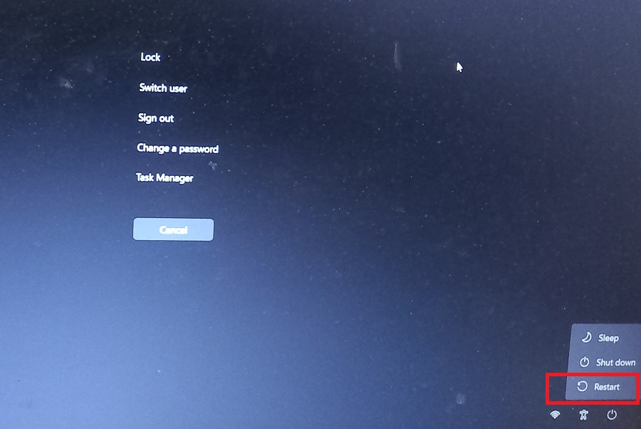 Restart Windows PC from lockscreen after pressing CTRL + ALT + DEL. 