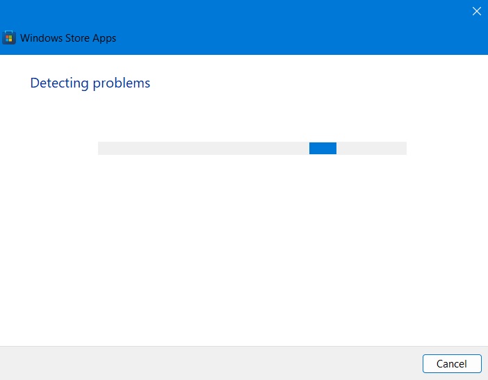 Detecting problems in Windows Store Apps Troubleshooter. 