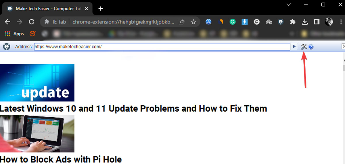 Tool Icon In IE Mode