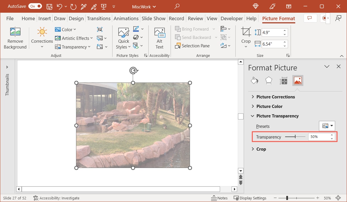 Transparency in the sidebar in PowerPoint