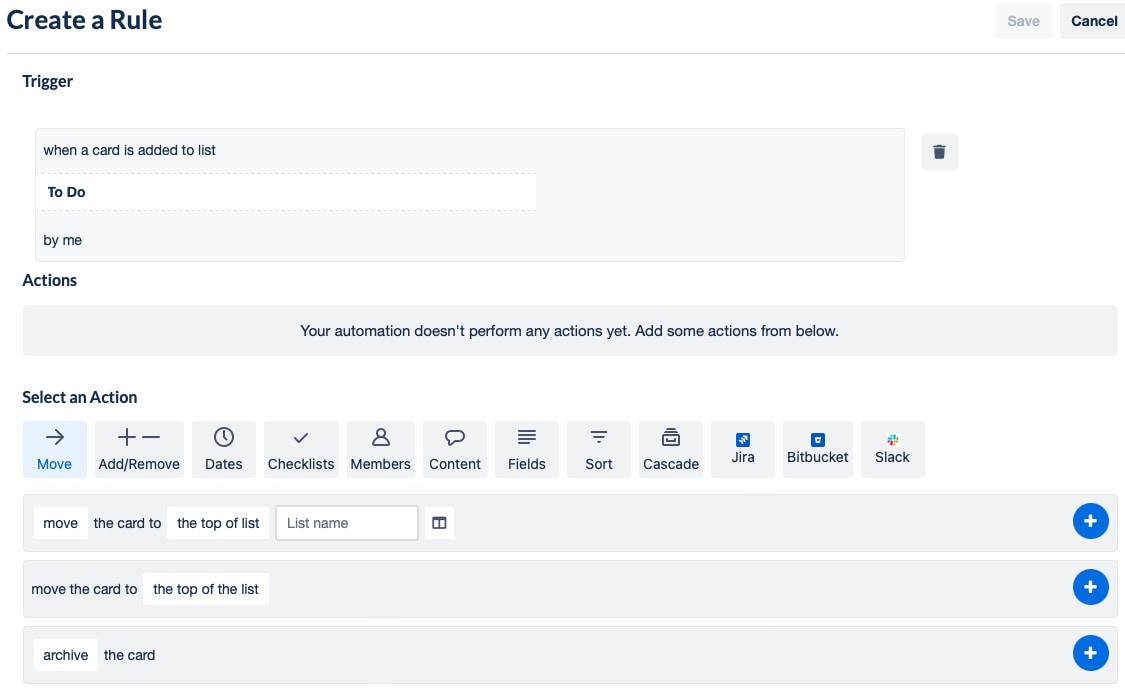 Trello Automation Rule setup