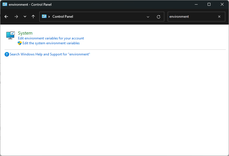 Clicking on "Edit the system environment variables" option in Control Panel. 