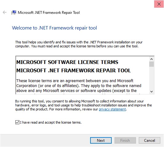 Clicking "Next" button in .NET Framework Repair tool. 