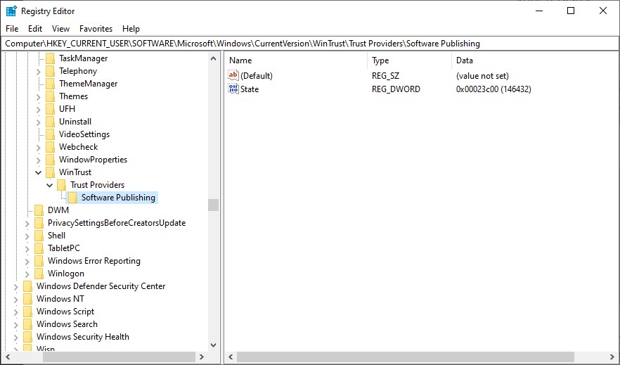 Navigating to specific location in Registry Editor.