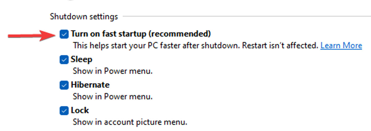 Turn On Fast Startup