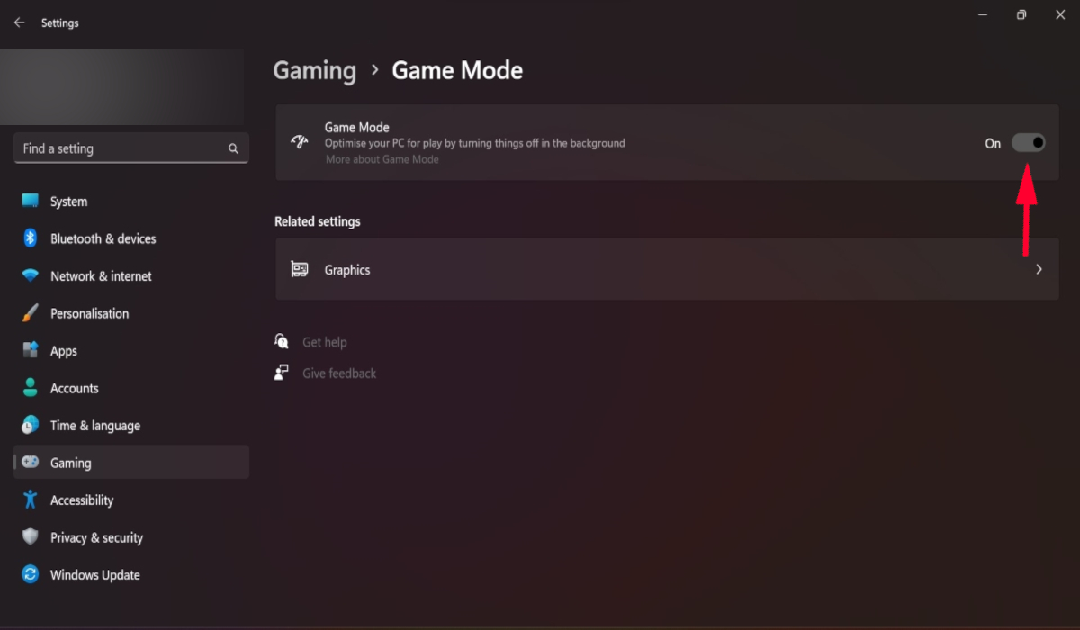 Toggling on "Game Mode" in Windows Settings. 