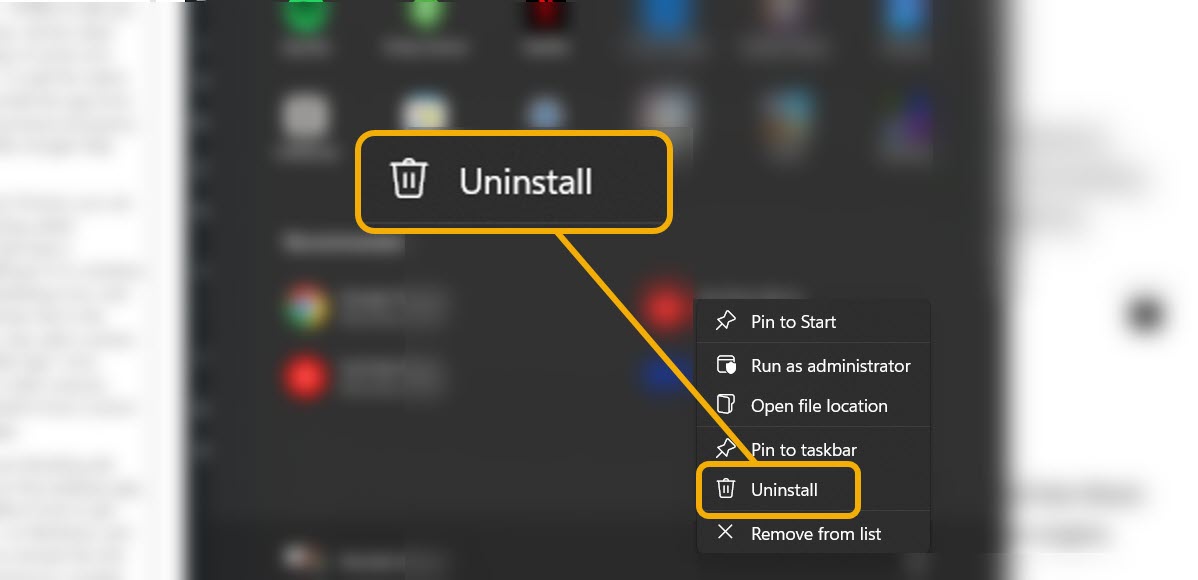 Uninstalling YouTube Music app from Start menu in Windows. 