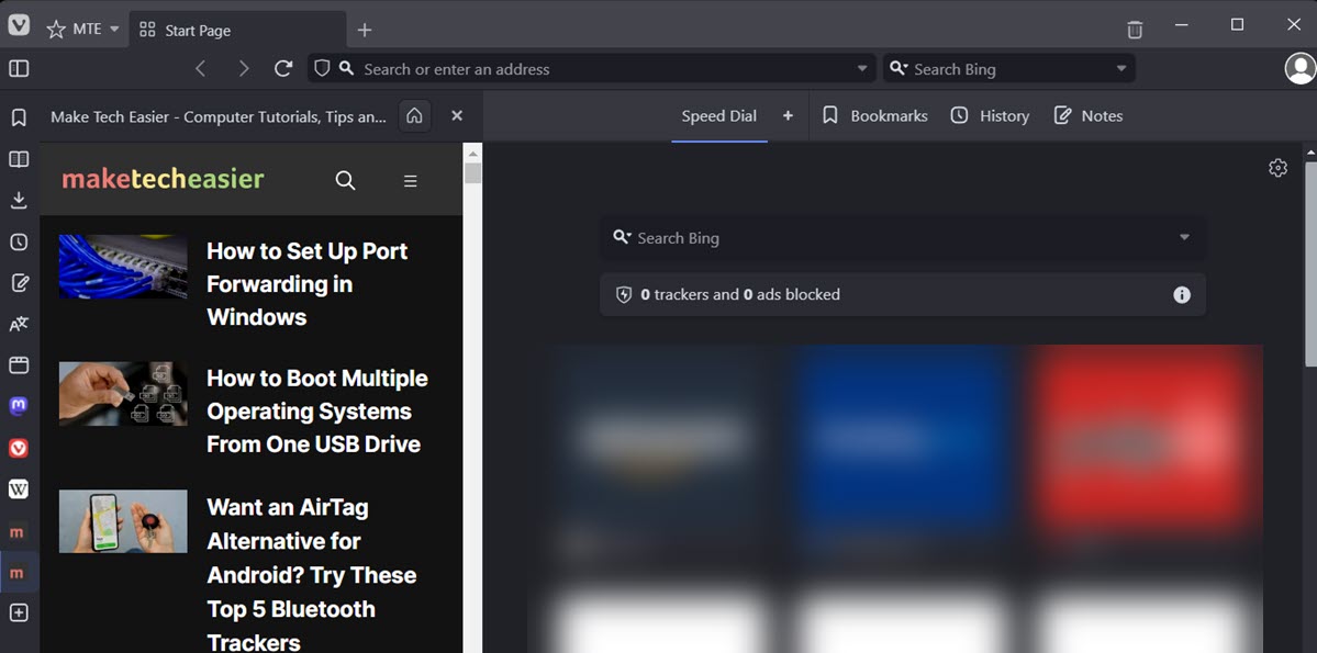 Vivaldi browser showing split mode. 