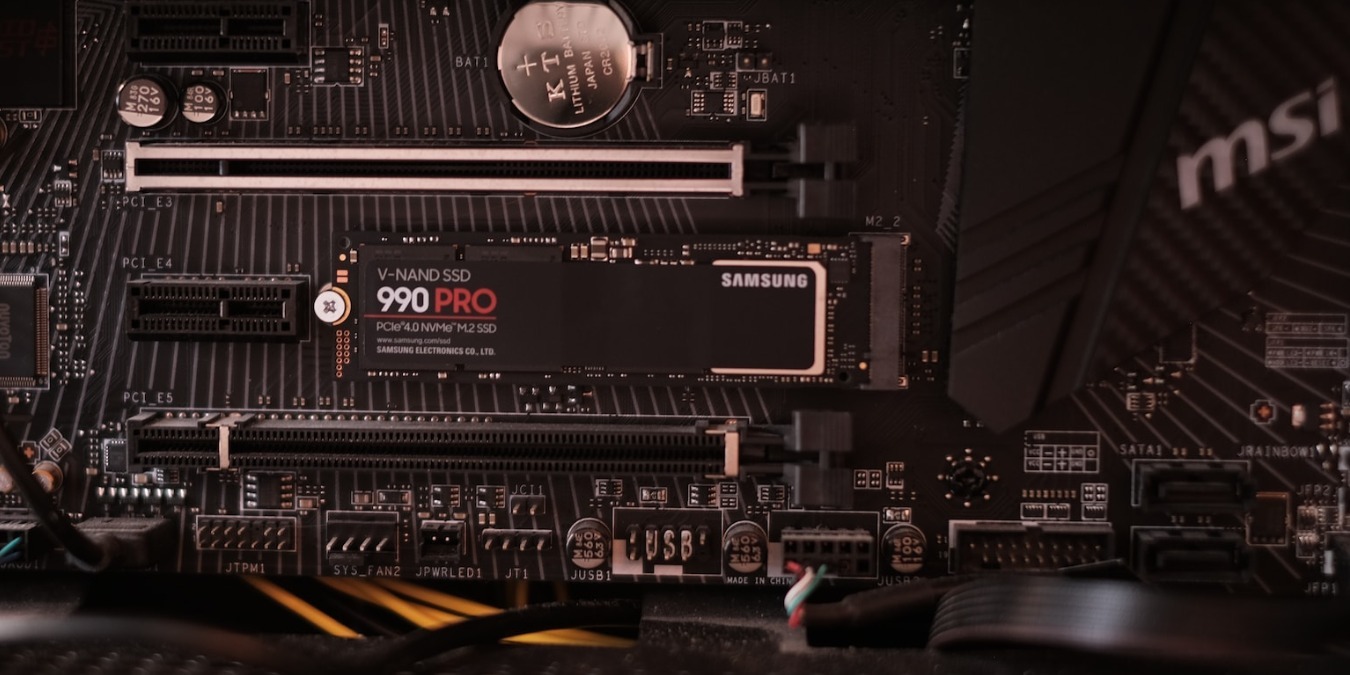 Black NVMe SSD installed inside a computer