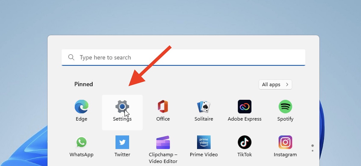 Clicking on the Settings app in Windows. 