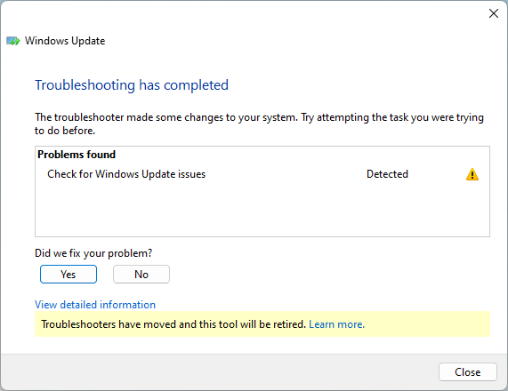 Windows Update Troubleshooter detected errors.