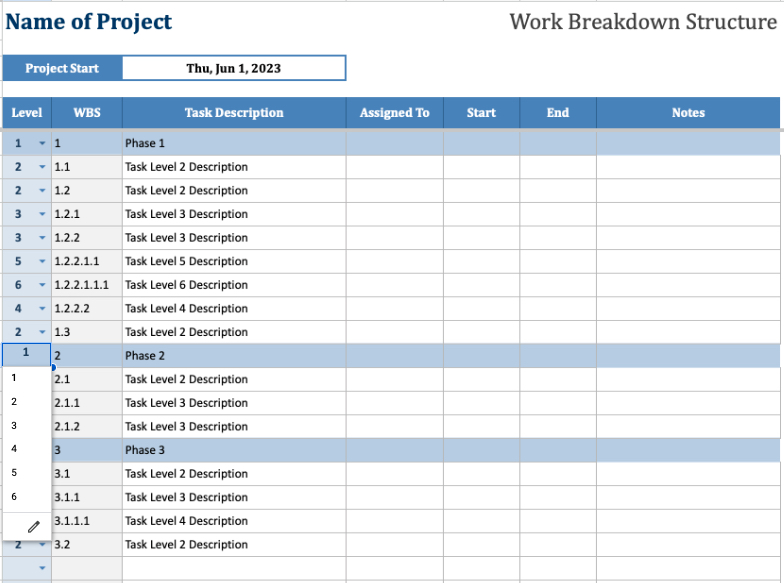 Work Breakdown Structure template