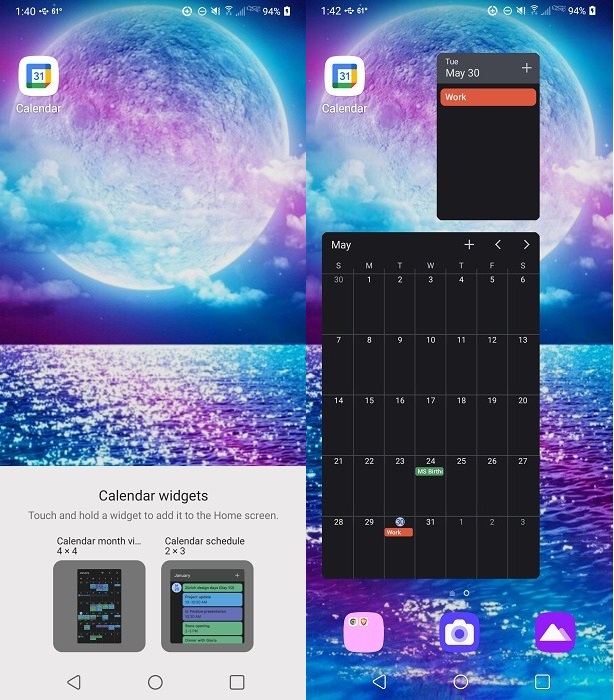 Google Calendar widget overview. 