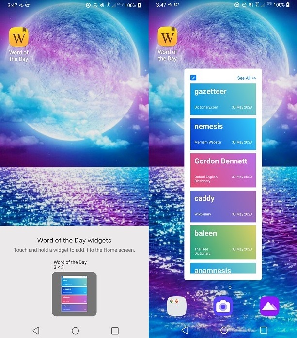 Word of the Day widget overview.