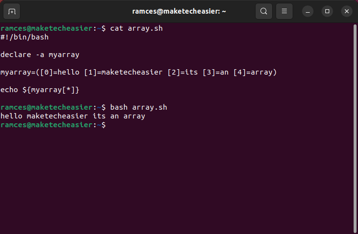 A terminal showing the array script streaming the entire array.