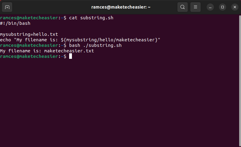 A terminal showing a basic stream editing substring function.