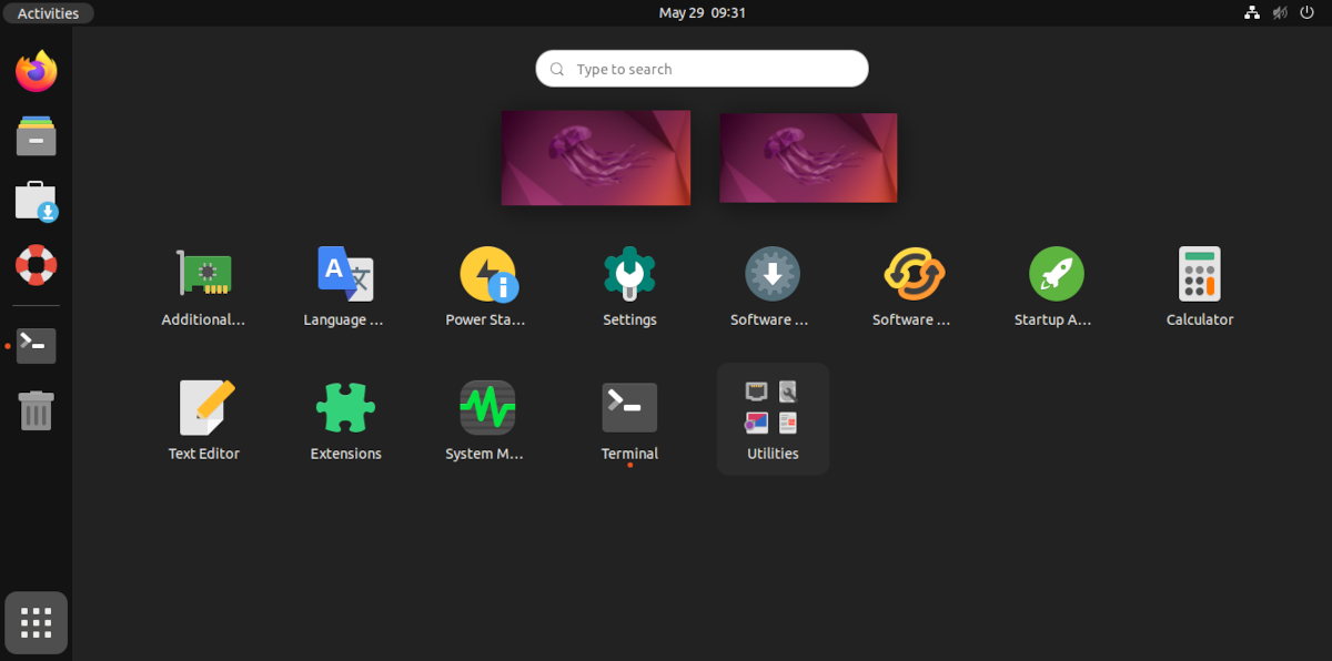 A screenshot of the Ubuntu menu screen with the Papirus icon theme.