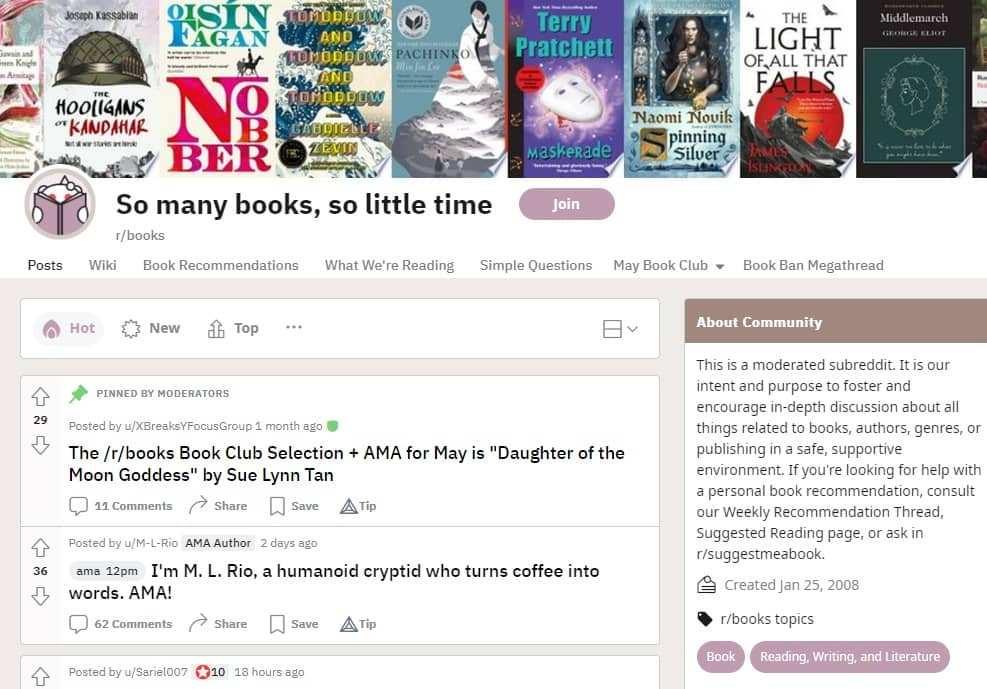 Books subreddit view.
