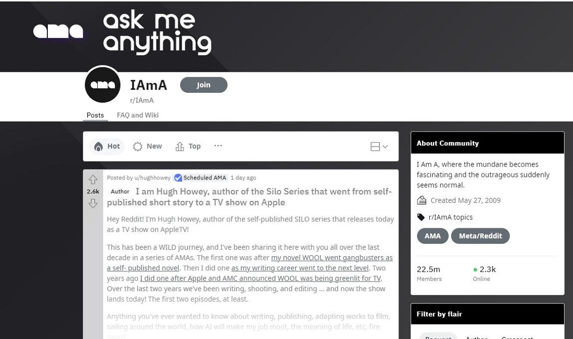 AskMeAnything subreddit view.