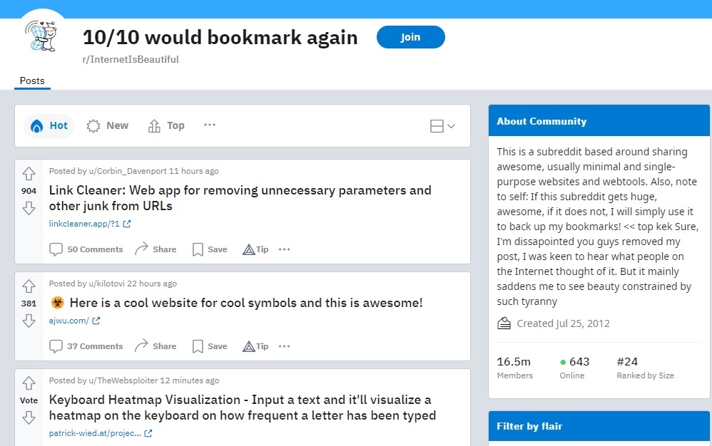 Internet Is Beautiful subreddit view.