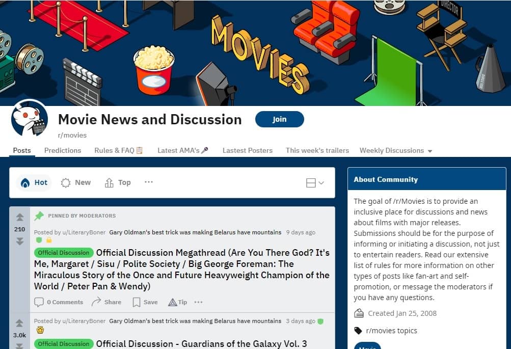 Movies subreddit view.