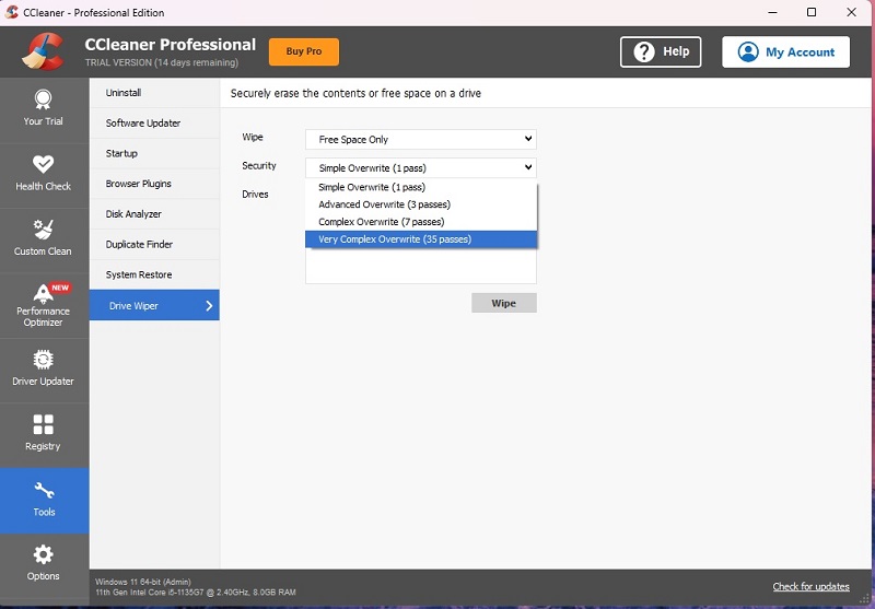 CCleaner software overview.