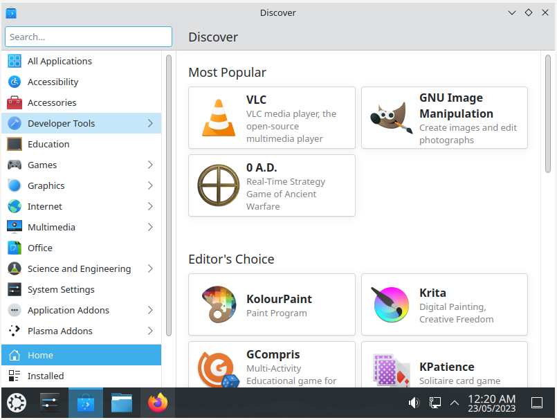 A screenshot of the default KDE software store.