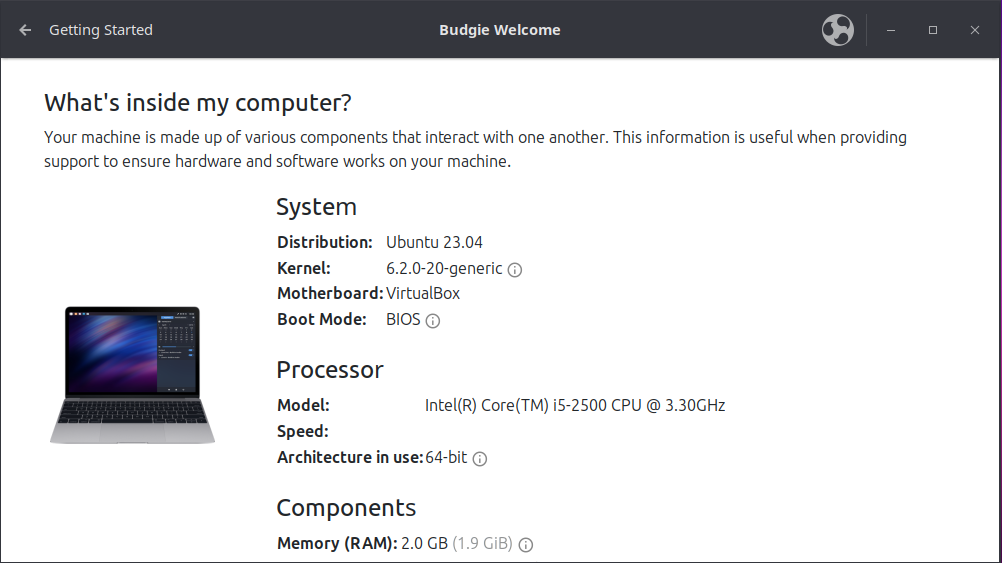 A screenshot of the system's hardware specifications.