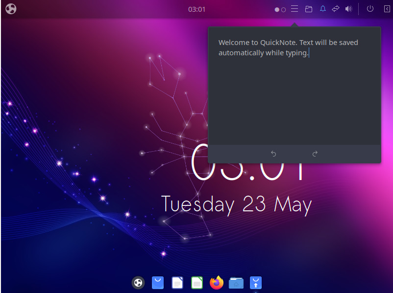 A screenshot of Budgie running its QuickNote utility.