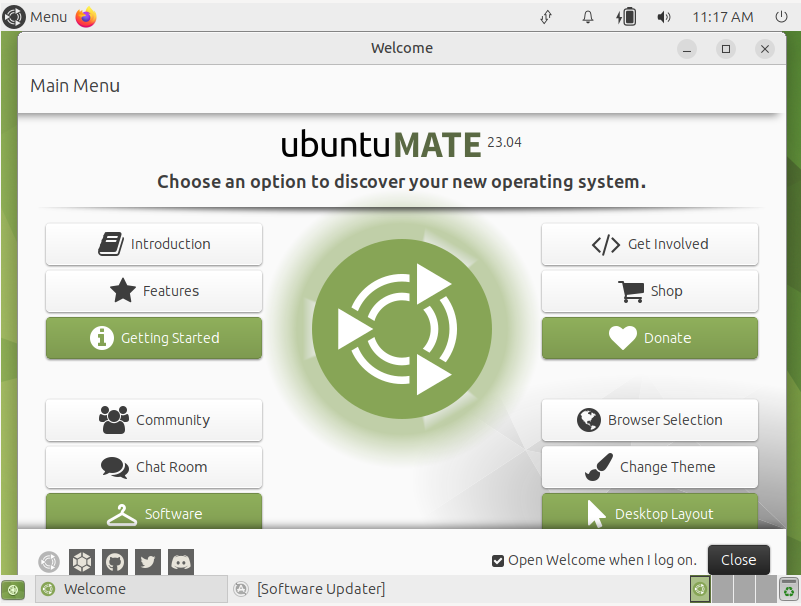 A screenshot showing MATE's welcome screen.