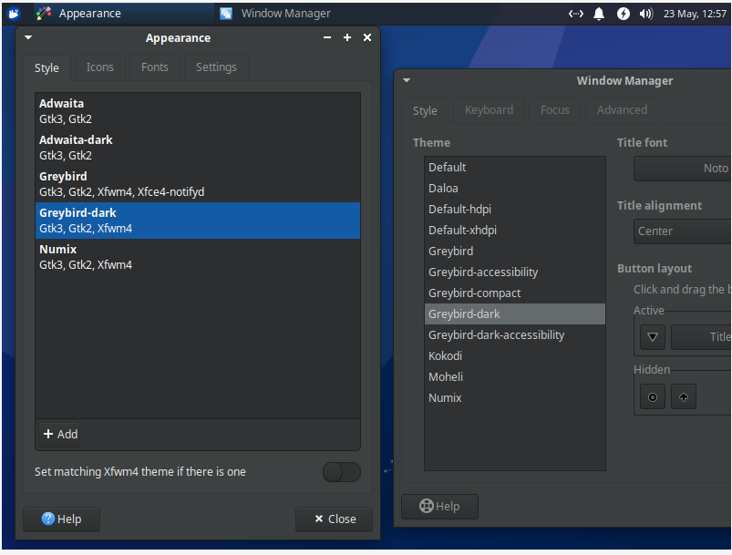 A screenshot showing the different themes available in Xubuntu.
