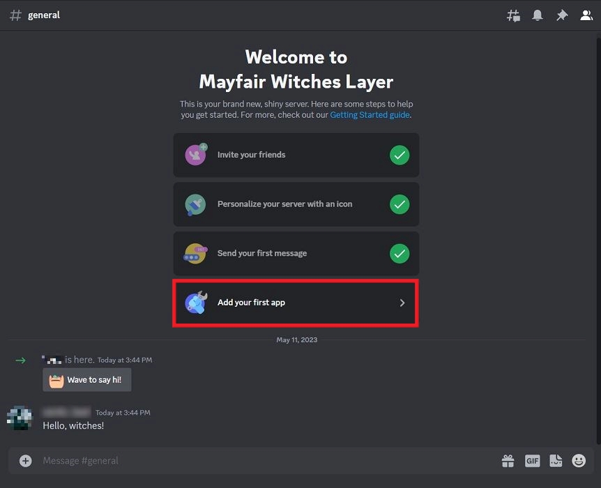 Clicking on "Add your first" option in Discord for PC.